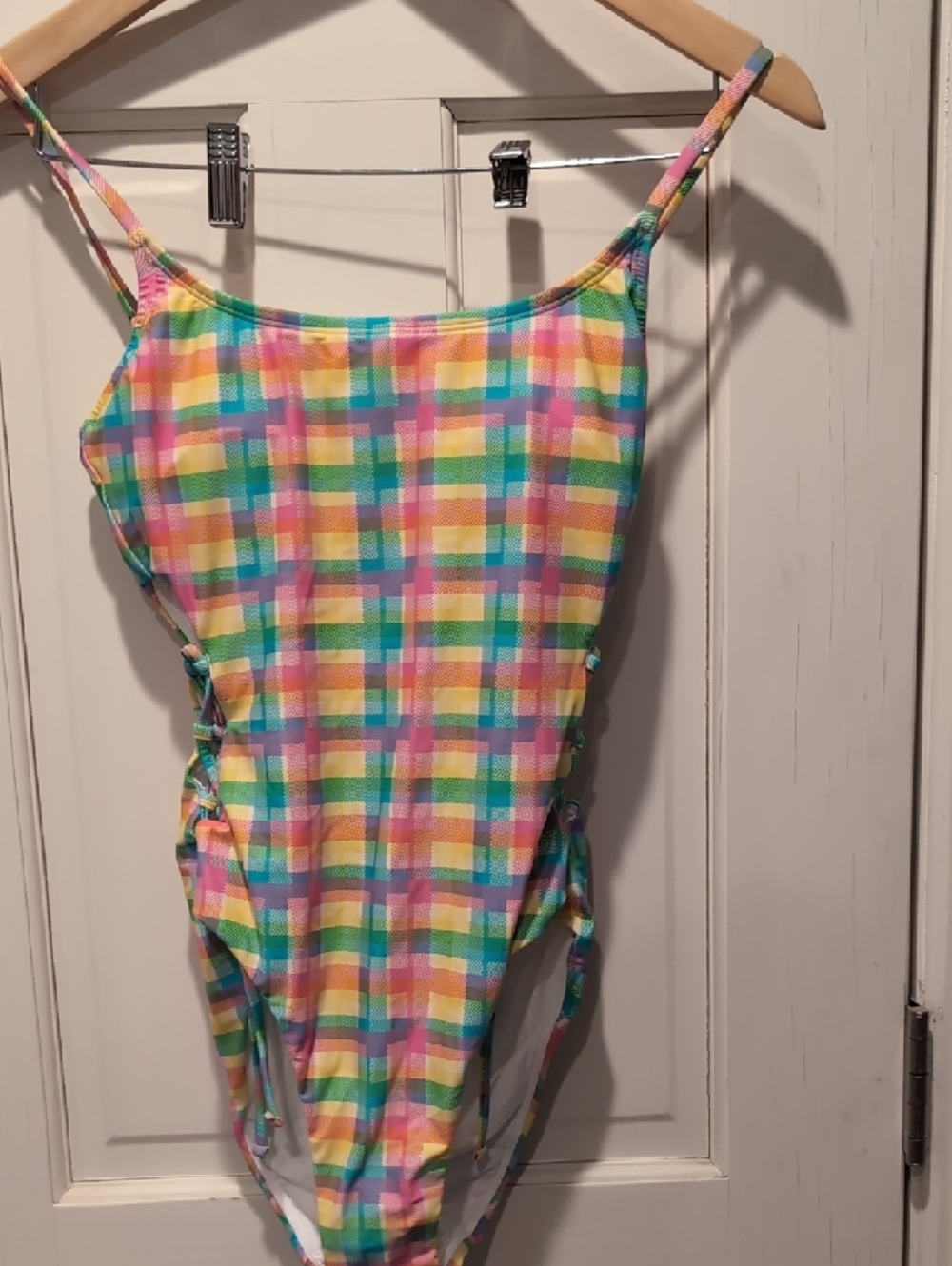 Andie Electric Plaid One-Piece Swimsuit in Pastel Rainbow